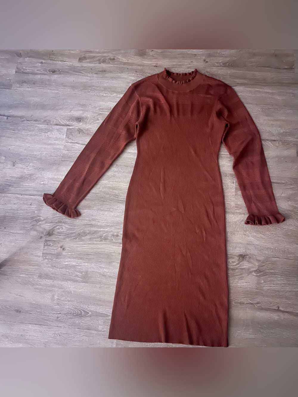Almost Famous Rust Ribbed Ruffle Midi Dress XL